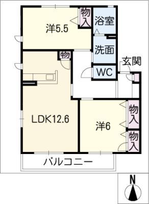 ルミエール高師 C棟(2LDK/1階)の間取り写真