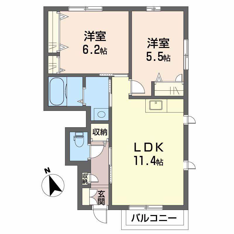 シャーメゾン矢田(2LDK/1階)の間取り写真