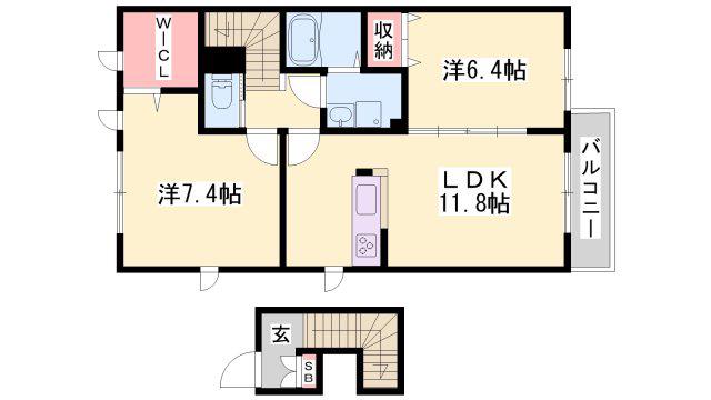 シャーメゾンいろは(2LDK/2階)の間取り写真