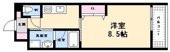 広島電鉄宮島線 佐伯区役所前駅 徒歩8分 8階建 築7年(1K/6階)の間取り写真