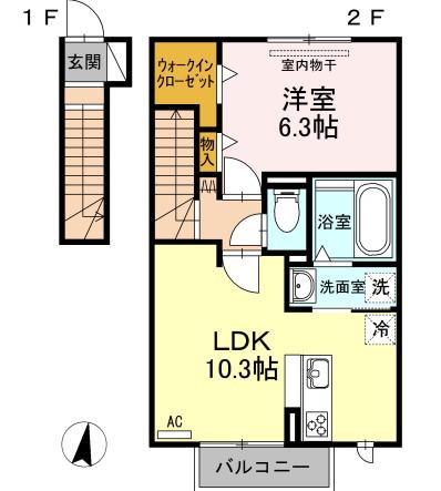 ジーニアスII(1LDK/2階)の間取り写真