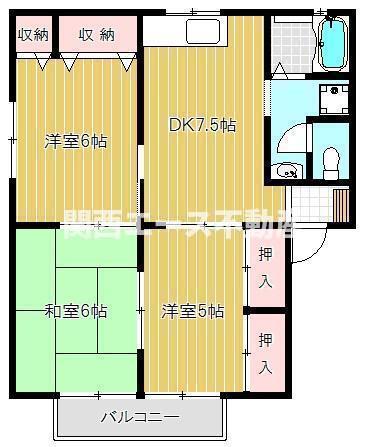 グリーンシャルマンD棟(3DK/2階)の間取り写真