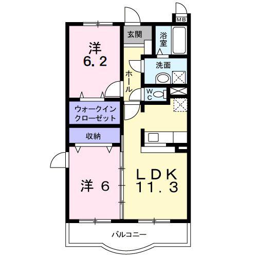 エテルノB(2LDK/3階)の間取り写真