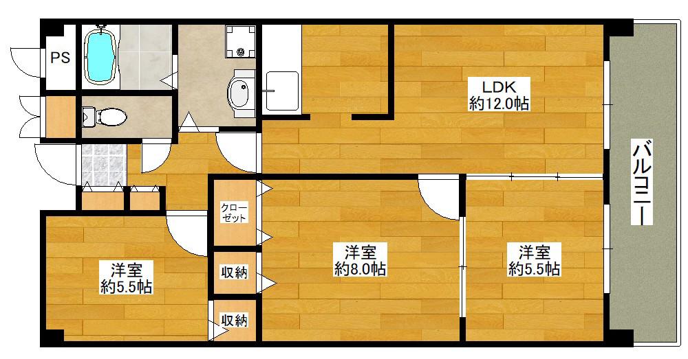 パークハイツアイリス1号館(3LDK/2階)の間取り写真