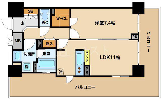 エスリード長堀タワー(1LDK/8階)の間取り写真