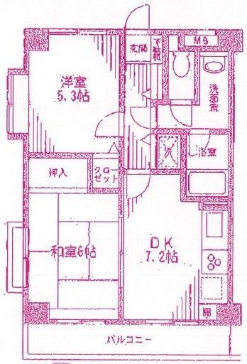 シュール梶ヶ谷(2LDK/1階)の間取り写真