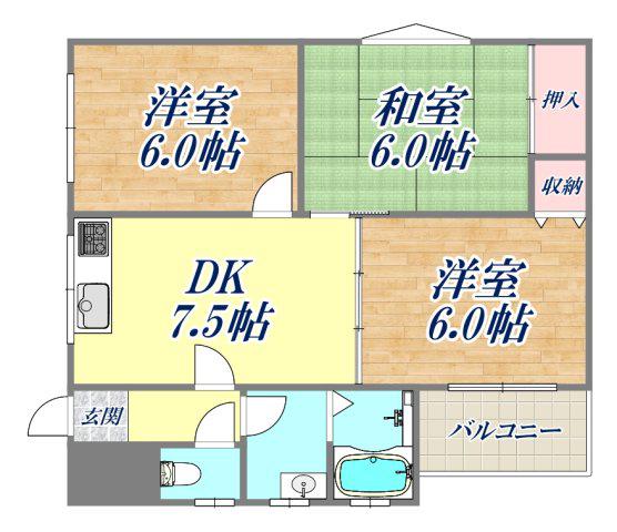 リアライズ新甲陽Ⅱ(3LDK/1階)の間取り写真