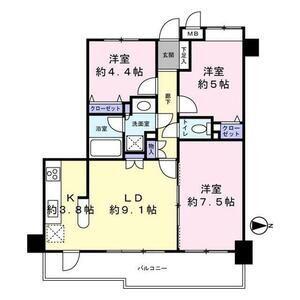 ボヌール八王子(3LDK/5階)の間取り写真