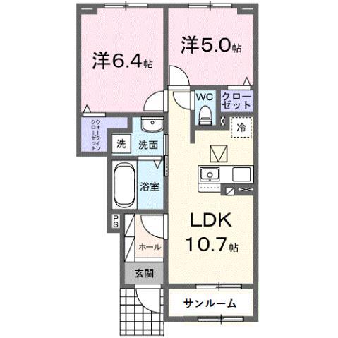 エレガント ベル(2LDK/1階)の間取り写真