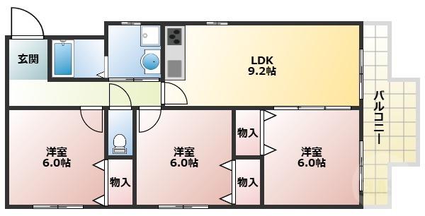 プリムール(3DK/6階)の間取り写真
