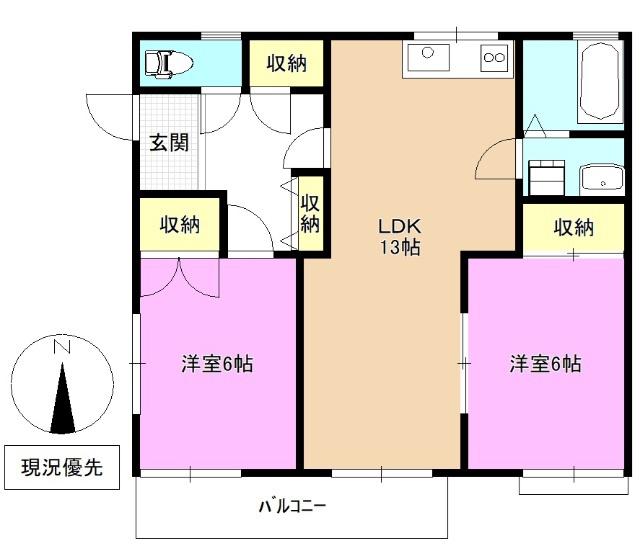 サンクレストA棟(2LDK/2階)の間取り写真