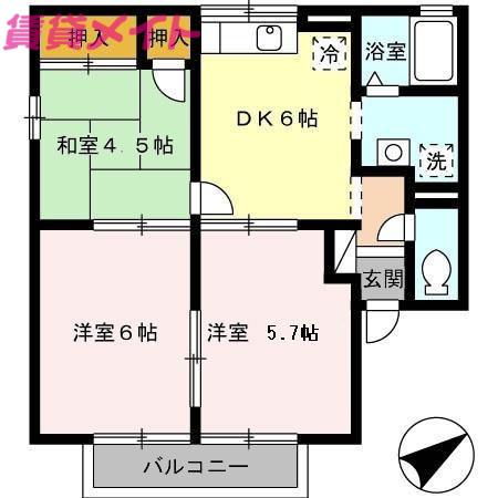サニーヒルヴィラ(3DK/2階)の間取り写真