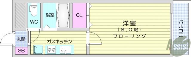 ロイヤルヒルズ富沢Ⅱ(1K/3階)の間取り写真