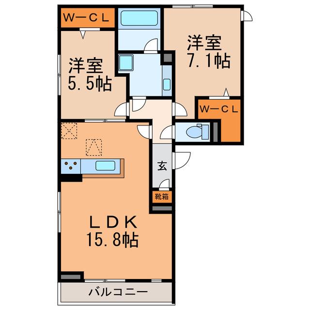 オークグレイス(2LDK/1階)の間取り写真