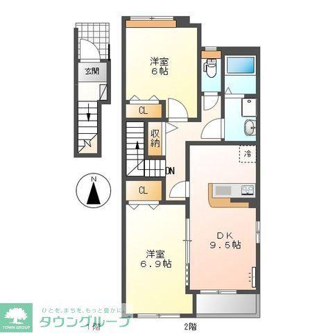エレガンスOISO(2DK/2階)の間取り写真