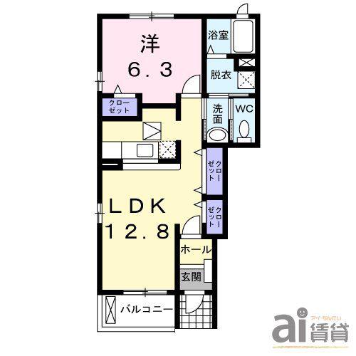 カーサ ヴィータA(1LDK/1階)の間取り写真