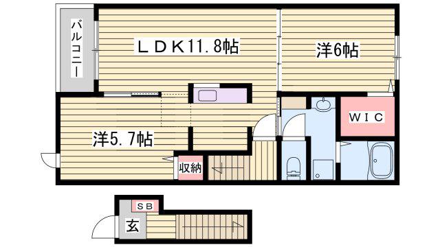 グラン フィオーレB(2LDK/2階)の間取り写真