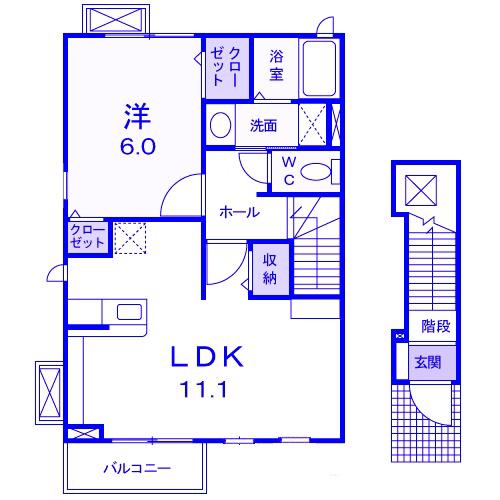 グリーンヒルズ(1LDK/2階)の間取り写真