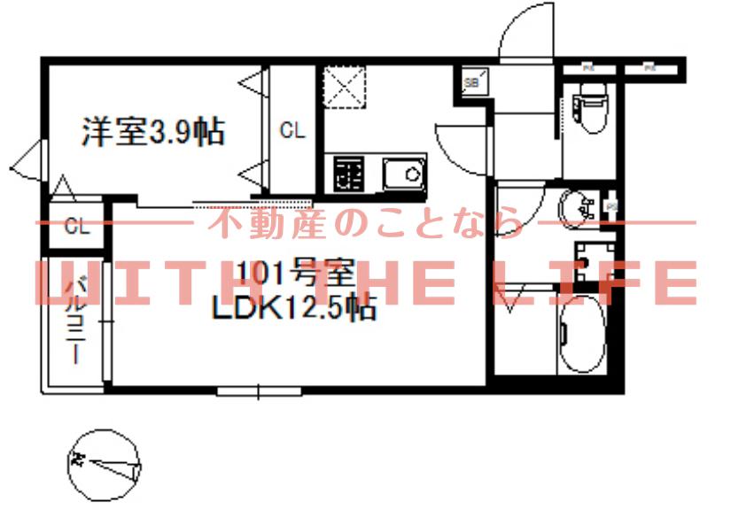 メゾンソレイユ久留米A(1LDK/1階)の間取り写真