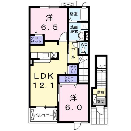 ガーデニア(2LDK/2階)の間取り写真