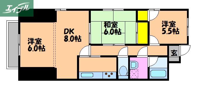 パークサイドナオイ(3DK/2階)の間取り写真