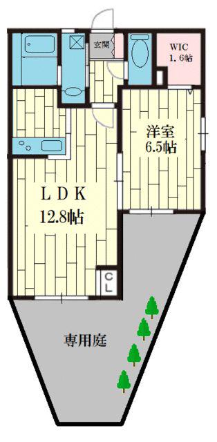 オークデンヴィラ(1LDK/1階)の間取り写真