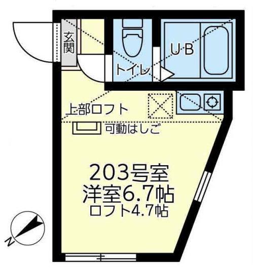 ユナイト星川ジョンポラニー(ワンルーム/2階)の間取り写真