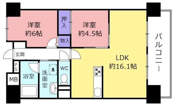 キングマンション鴻池(2LDK/10階)の間取り写真