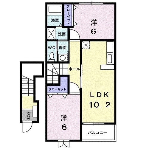 サン・プレイスA(2LDK/2階)の間取り写真