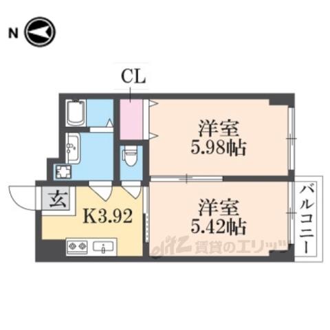 聖護院アパルトメント(2K/3階)の間取り写真