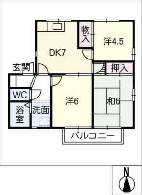 北ウイングA棟(3DK/1階)の間取り写真