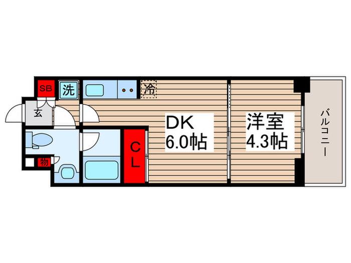 パークアクシス門前仲町テラス(1DK/4階)の間取り写真