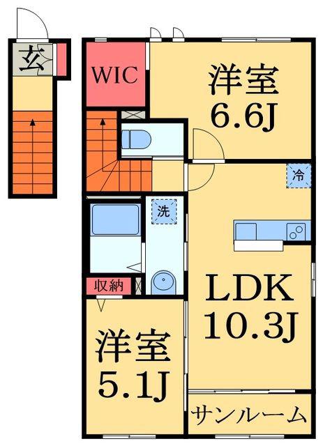 エクセルハイム B棟(2LDK/2階)の間取り写真