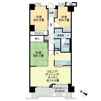 朝日白金台マンション(3LDK/8階)の間取り写真