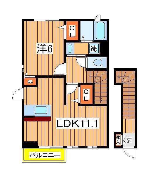 エーデルⅢ(1LDK/2階)の間取り写真