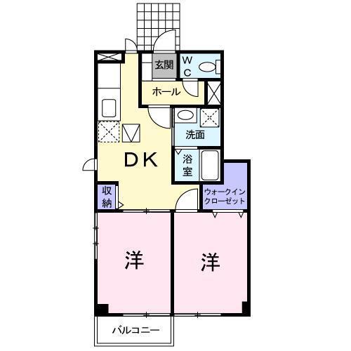 グランヴェール21B(2DK/2階)の間取り写真