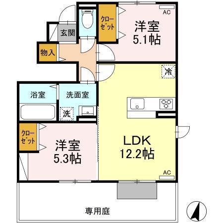 絆III(2LDK/1階)の間取り写真