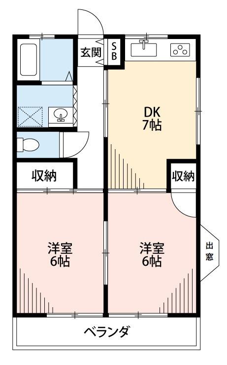 フロイデハイム(2DK/2階)の間取り写真