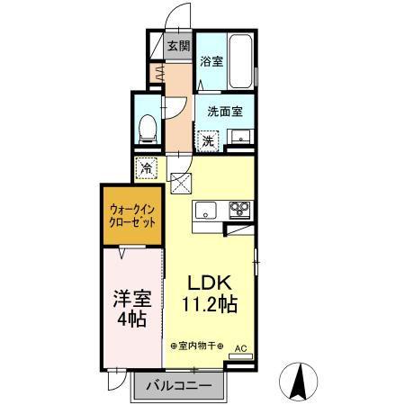 セレスティア森合 B棟(1LDK/1階)の間取り写真