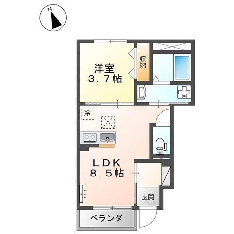 MOONY(1LDK/1階)の間取り写真