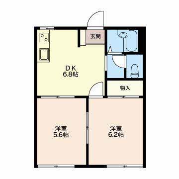 AYUMIハイツ A棟(2DK/1階)の間取り写真