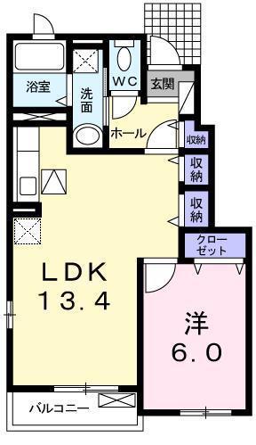 イーハトーヴ(1LDK/1階)の間取り写真