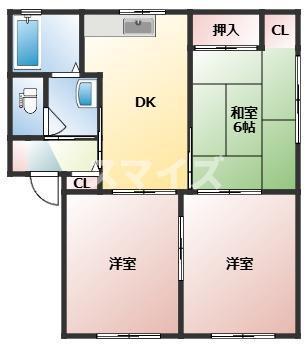 ドリームハイツ B棟(3DK/2階)の間取り写真