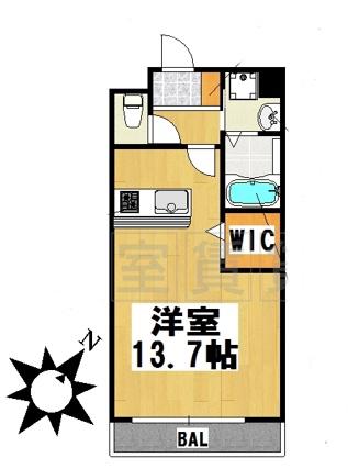 スリーディーガーデン本山(1K/2階)の間取り写真