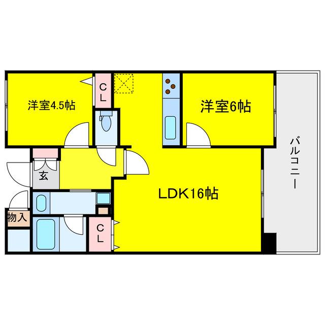 ぺルル梅田CITY ウエスト(2LDK/10階)の間取り写真