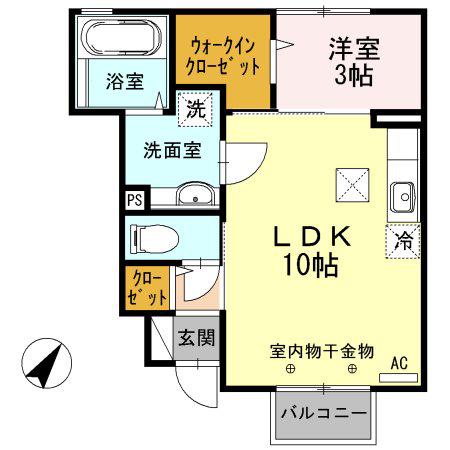 あすなろハイツII(ワンルーム/1階)の間取り写真