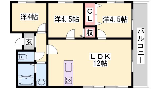 エステート土山(3LDK/4階)の間取り写真