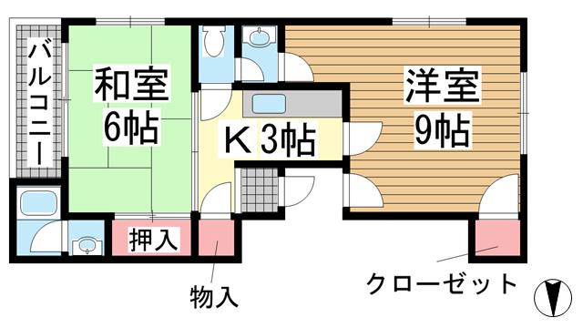塚瀬ビル(2K/2階)の間取り写真