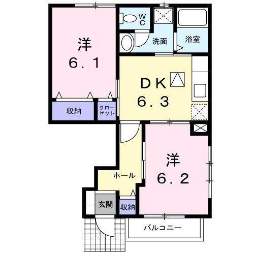 アルファードハイツ(2DK/1階)の間取り写真