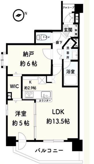ワコーレ神戸元町マークス(1LDK/6階)の間取り写真